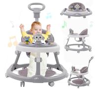 Baby Walker Foldable 3-in-1 Multi-Function Walker with Seat and Foot Pads Push Along Walkers with Light Song and Sound Anti-Rollover Baby Walker with Adjustable Height Compact Walker for Girls Boys