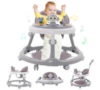 Baby Walker Foldable 3-in-1 Walker with Seat and Foot Pads Push Along Walkers with Light Song and Sound Anti-Rollover Baby Seat with Adjustable Height Compact Walker for Girls Boys