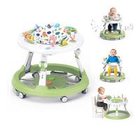 Baby Walker Foldable, 4-in-1 Toddler Infant Walkers with Wheels, 360-degree Rotatable Play Tray, for Boys and Girls 6-18 Months- Activity Center, 3-Gear Height Adjustable, Music and Lights