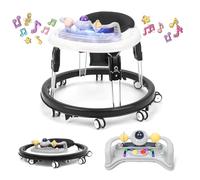 Baby Walker, Foldable Multi-Function Anti-Rollover Walker with Music Tray & Light, 7 Level Height Adjustable, Baby Walkers for 1 Year Olds Suitable for All Terrains (Black)