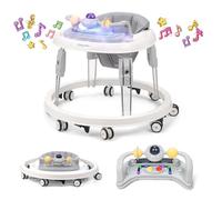 Baby Walker, Foldable Multi-Function Anti-Rollover Walker with Music Tray & Light, 7 Level Height Adjustable, Baby Walkers for 1 Year Olds Suitable for All Terrains (Grey)