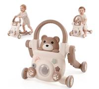 Baby Walker for Kid 3 in 1 Sit-to-Stand Learning Walkers with Shapes, Sounds, Music,Activity Center Steerable Baby Walker Push Toys Speed&Hight Adjustable Walkers，Brown