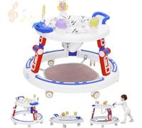 Baby Walker with Toys, Footrest, 360 Degree Mute Switch, 6 Wheels, Rotating Cushion, Foldable for Storage, Children from 6 Months, Blue