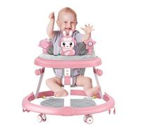 Baby Walker with Wheels for Girls Boys 6-18 Months, Anti-Rollover | 7-Level Adjustable Height Baby Walker with Seat, Foldable Baby Rocker with Removable Feeding & Music Tray, Silent Wheels