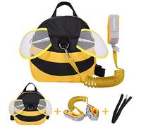 Baby Walking Harness Backpack with 2M Wrist Reins, Cartoon Anti-Lost Leash Backpack with Child Safety Wristband, Mini Safety Backpacks for 1-3 Years Toddler Little Kids Boys Girls, Yellow Bee