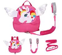 Baby Walking Harness Backpack with 2M Wrist Reins, Cartoon Anti-Lost Leash Backpack with Child Safety Wristband, Mini Safety Backpacks for 1-3 Years Toddler Little Kids Boys Girls, Pink Rainbow Horse