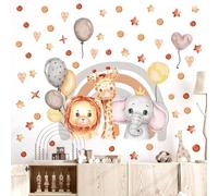 Baby Wall Stickers Nursery Decals Rainbow Cartoon Animal Balloon Removable Jungle Lion Giraffe Elephant Art for Children's Bedroom Boys Girls Room Decor