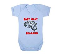 Baby Want Brains Zombie Baby Grow Vest, 6-12 Months, Pastel Blue