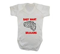 Baby Want Brains Zombie Baby Grow Vest, 6-12 Months, White