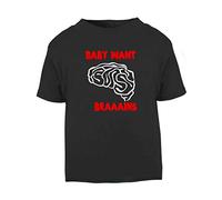 Baby Want Brains Zombie Short Sleeve Cotton Toddler t Shirt, 3-4 Years, Black
