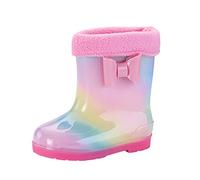 Baby Waterproof Boots Size 8 Rainbow Gradient Wellies Girls Boys Rain Boot with Handles Comfort Fit Fleece Lined Toddler Non Slip Waterproof Shoes Summer Slip On Wellies 1-8 Years
