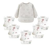 Baby Weaning Bib with 5 Non-Woven Feeding Bibs, Waterproof Long Sleeve Adjustable for 0-24 Months, Soft Skin-Friendly with Large Pocket, Perfect for Indoor Outdoor and Travel, Cute Dinosaur Pattern