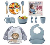 Baby Weaning Set, 11PCS Silicone Baby Plate with Suction Cup, Silicone Baby Bib, Spoon, Fork & Sippy Cup, Baby Tableware - Baby Dinnerware Set, Baby Gifts & Presents (Blue)