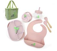 Baby Weaning Set, 7 Piece Silicone Feeding Set With Suction Bowl, Spoon, Fork & Cup | Plate, Suction Plate, Gifts & Presents (Rose Pink)