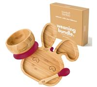 Baby Weaning Set - Bamboo Bunny Plate & Bowl, Strong Suction (Cherry)