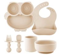 Baby Weaning Set - Suction Baby Plate and Bowl with Fork Spoon, Toddler Cup, Silicone Adjustable Bibs for Toddler Self Feeding, BPA Free Dishwasher and Microwave Safe