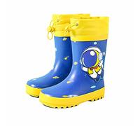Baby Wellies Size 4 Cartoon Pattern Waterproof Rain Boots Lightweight Child Wellies Adjustable Drawstring Rain Wellington Boots Plain Outdoor Shoes Toddler Waterproof Shoes School Gear Blue