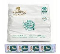 Baby Wet Wipes 4 Pack, 60 Large Wipes Each - 99.9% Purified Water with Aloe Vera & Chamomile, Plastic-Free, Biodegradable, Fragrance Alcohol & Chlorine Free- Bumbyy