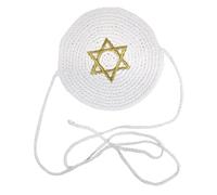 Baby White Kippah with Ties - Gold Star of David - Jewish Kipa for Bris Brit Milah