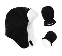 Baby Winter Hat Sherpa Toddler Boy Trapper Hats and Mittens Set Warm Fleece Infant Beanie Gloves, Black Set, 2-5 Years