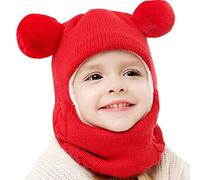 Baby Winter Hat Warm Hat Toddler Kids Earflap Hood Winter Thermal Cycling Scarf Knitted Ski Baby Windproof Hat Caps Hat Kids Flat Hats I-Red
