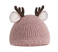 Baby Winter Knitted Hat Cute Deer Beanie Hat Adorable Antler Baby Cap Newborn Baby Photography Prop Cotton Lined Hat Kids Christmas Party Favors for 3-24 Months Baby 40-50cm Pink