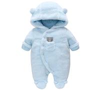 Baby Winter Snowsuit Baby Rompers, Boy and Girl One-Piece Suit with Hood, Toddler Outerwear Snowsuit Set Thick and Warm,Blue 9-12 Months