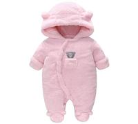 Baby Winter Snowsuit Baby Rompers, Boy and Girl One-Piece Suit with Hood, Toddler Outerwear Snowsuit Set Thick and Warm,Pink 9-12 Months