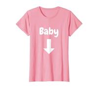 Baby with Arrow Pointing Belly T-Shirt, Women, Pink, X-Large