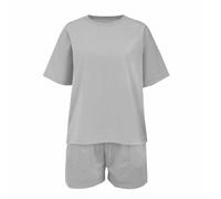 Baby with Blanket Fashionable Printed Trendy Round Neck Set Loose Sports Short Sleeved Shorts Two Piece Set (Grey, 5-6 Years)