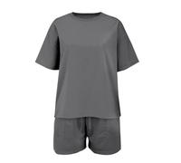 Baby with Blanket Fashionable Printed Trendy Round Neck Set Loose Sports Short Sleeved Shorts Two Piece Set (Dark Gray, 5-6 Years)