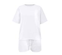 Baby with Blanket Fashionable Printed Trendy Round Neck Set Loose Sports Short Sleeved Shorts Two Piece Set (White, 11-12 Years)