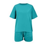 Baby with Blanket Fashionable Printed Trendy Round Neck Set Loose Sports Short Sleeved Shorts Two Piece Set (Sky Blue, 4-5 Years)