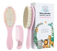 Baby Wooden Hair Brush and Comb Set for Newborn Toddler - Natural HairBrush with Soft Goat Bristle for Girl and Boy, Perfect for Cradle Cap (Rosa)
