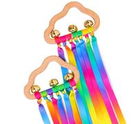 Baby Wooden Sensory Rattle Toys 2PCS, Rainbow Ribbons Rattle Toy for Babies, Colourful Ribbon Cloud Ring Play Toys with Bells for Baby, Infants, Newborn, Toddlers, Boy, Girl