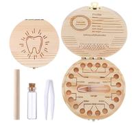 Baby Wooden Tooth Fairy Box Tooth Keepsake Box Put Under Pillow Lost Teeeth Storage Saver Holder Cute Carved Boxes Teeth Dropped Souvenir Storage Container for Boy Girl Birthday And Shower Gift