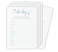 Baby Word Scramble Game Set For Baby Shower - Minimalism White & Blue - 30 Double-Sided Fill In Style Game Cards & 1 Answer Card For Gender Reveal, Baby Announcement, Party Favor & Supplies - C03