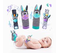 Baby Wrist Rattles Foot Finder Toys Set, Toddler Rattle Sock, Arm Hand Bracelet, Feet Leg Ankle Socks, Gift for Newborn Infant Babies Boy Girl Bebe (Morandi Donkey)