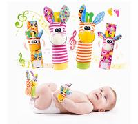 Baby Wrist Rattles Foot Finder Toys Set, Toddler Rattle Sock, Arm Hand Bracelet, Feet Leg Ankle Socks, Gift for Newborn Infant Babies Boy Girl Bebe (Macaron Donkey)