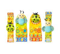 Baby Wrist Rattles Foot Finder Toys Set, Toddler Rattle Sock, Arm Hand Bracelet, Feet Leg Ankle Socks, Gift for Newborn Infant Babies Boy Girl Bebe (Green ladybird and Bee)