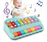 Baby Xylophone Toy, 2 in 1 Baby Musical Instrument Toy for 1-3 Year Old Toddlers, Music Xylophone Drum Set with 8 Notes Piano Keyboard and Stick, Kids Early Educational Sensory Toys Birthday Gift