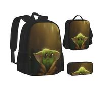 Baby Yo-Da Cartoon 3 PCS School Backpack Lightweight School Bookbag Lunchbox Pencil Bag Large Daypack