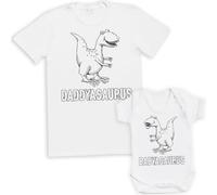 Babyasaurus Baby Gift Set - Set of 2 - Father & Baby Matching Set - Dad & Baby - Gift for Daddy Him Dad White