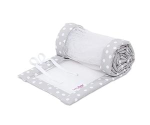 babybay Cot Bumper Mesh Piqué Suitable for Model Boxspring XXL, Pearl Grey dots White