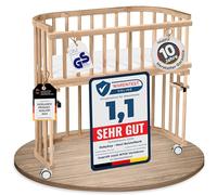 babybay Maxi Extra Large Side Bed Made of Solid Beech Wood/Children's Bed Height Fully Adjustable & Environmentally Friendly/with Mattress, Grid, Wheels (Natural Varnish)