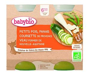 Babybio Pots Petits Pois Panais Courgette/Veau Fermier d'Aquitaine/du Limousin 400g