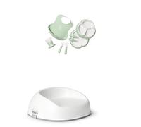 BabyBjörn Dinnerware Set, 8 pcs, Powder Green + Booster Seat, White