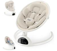 BabyBond Baby Swings for Infants, Bluetooth Infant Swing with Music Speaker, 3 Seat Positions, 5 Point Harness Belt, 5 Speeds and Remote Control - Portable Baby Swing for Indoor and Outdoor (Beige)