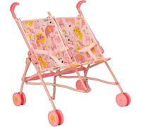 BabyBoo Twin Stroller | Childrens Double Stroller Pram In Pink Jungle | Tandem Pushchair For Childrens Baby Doll | Toy Umbrella Fold Stroller | Role Play Toy Dolls Buggy Pushchair | Ages 3+