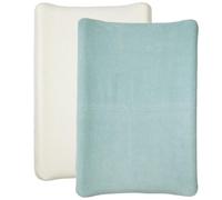Babycalin 2 Changing Mat Covers 50 x 70 cm White/Blue Green - Universal 100% Cotton Changing Mat Cover - Elastic Edges - Easy to Install Changing Mat Covers
